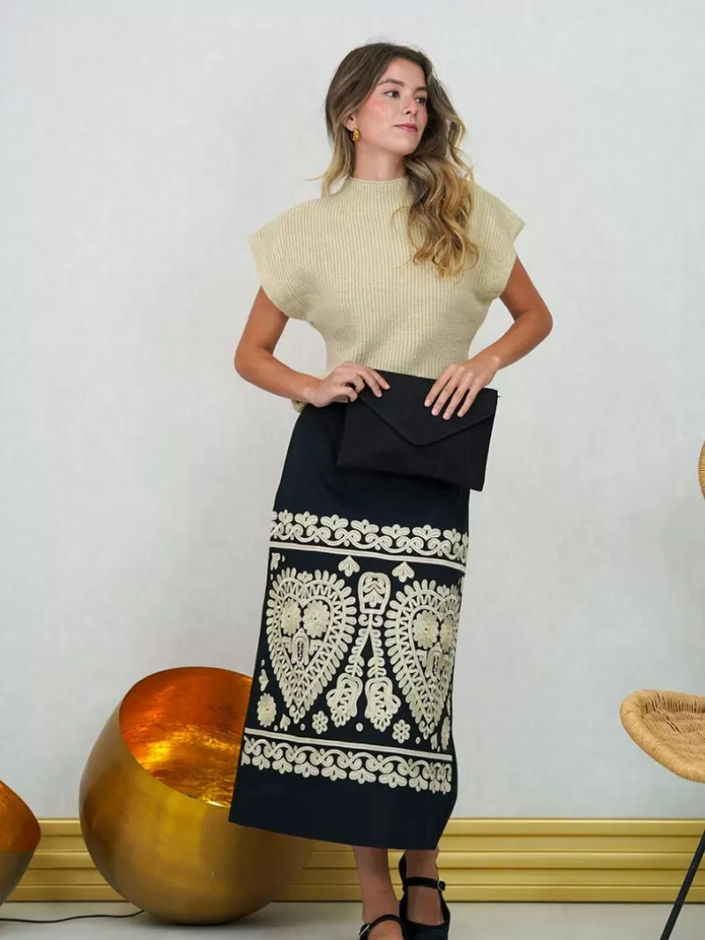 Mariquita Trasquilá Style De Rue^JUPE MIDI BORDADA Beige