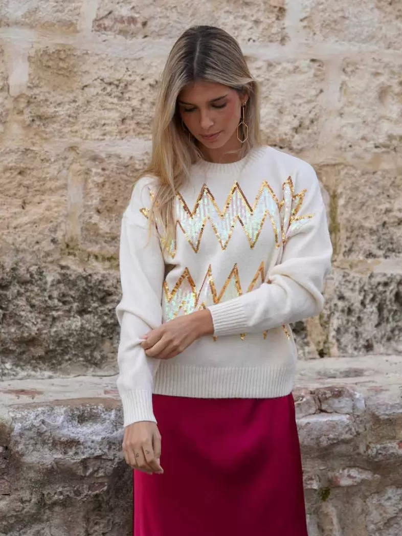 Mariquita Trasquilá Style De Rue | Pulls Et Sweat-shirts^PULL ZIGZAG PAILLETES Blanc