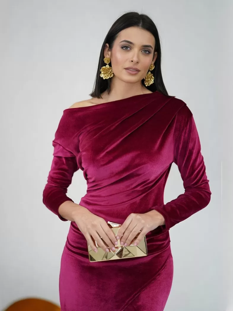 Mariquita Trasquilá Invités - 50 €. | Robes En Velours^ROBE TERCIOPELO ASIMETRICO AzulMarino