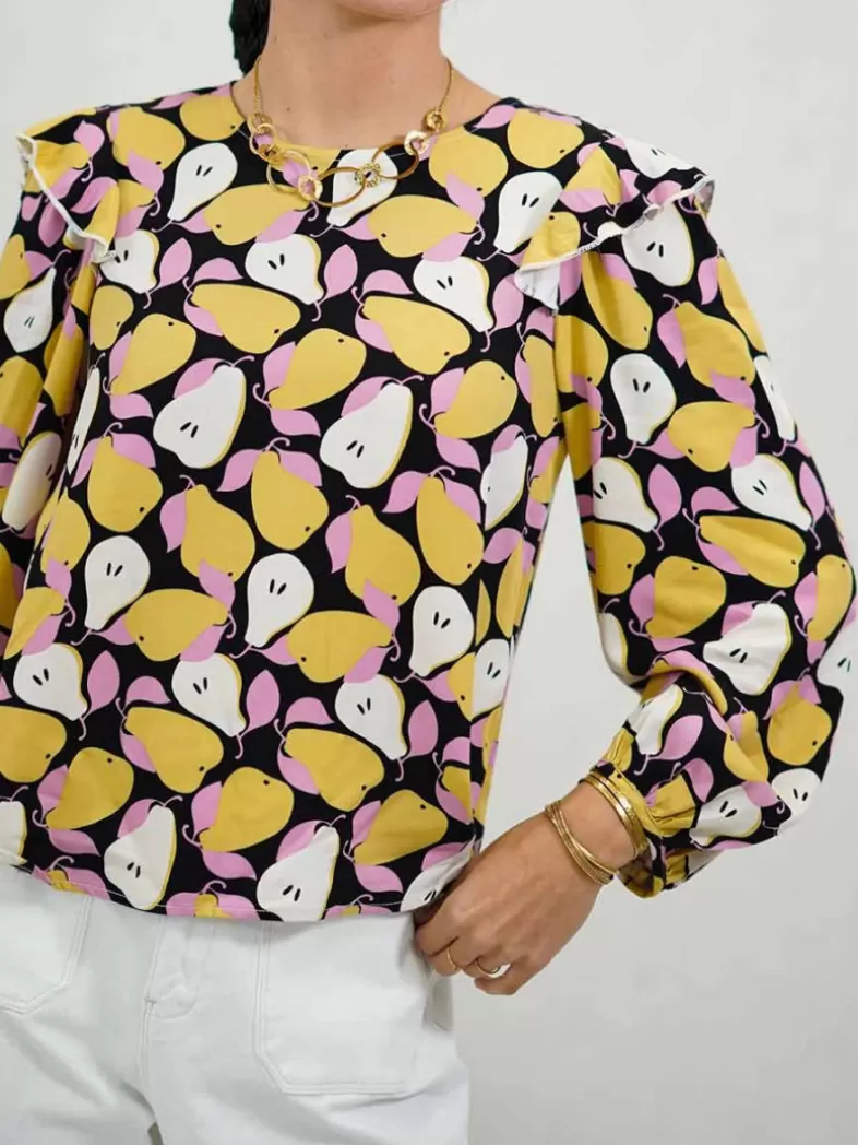 Mariquita Trasquilá Style De Rue | Chemisiers Et Chemises^TOP DE MANGA LARGA CON VOLANTES Y ESTAMPADO DE PERAS Noir